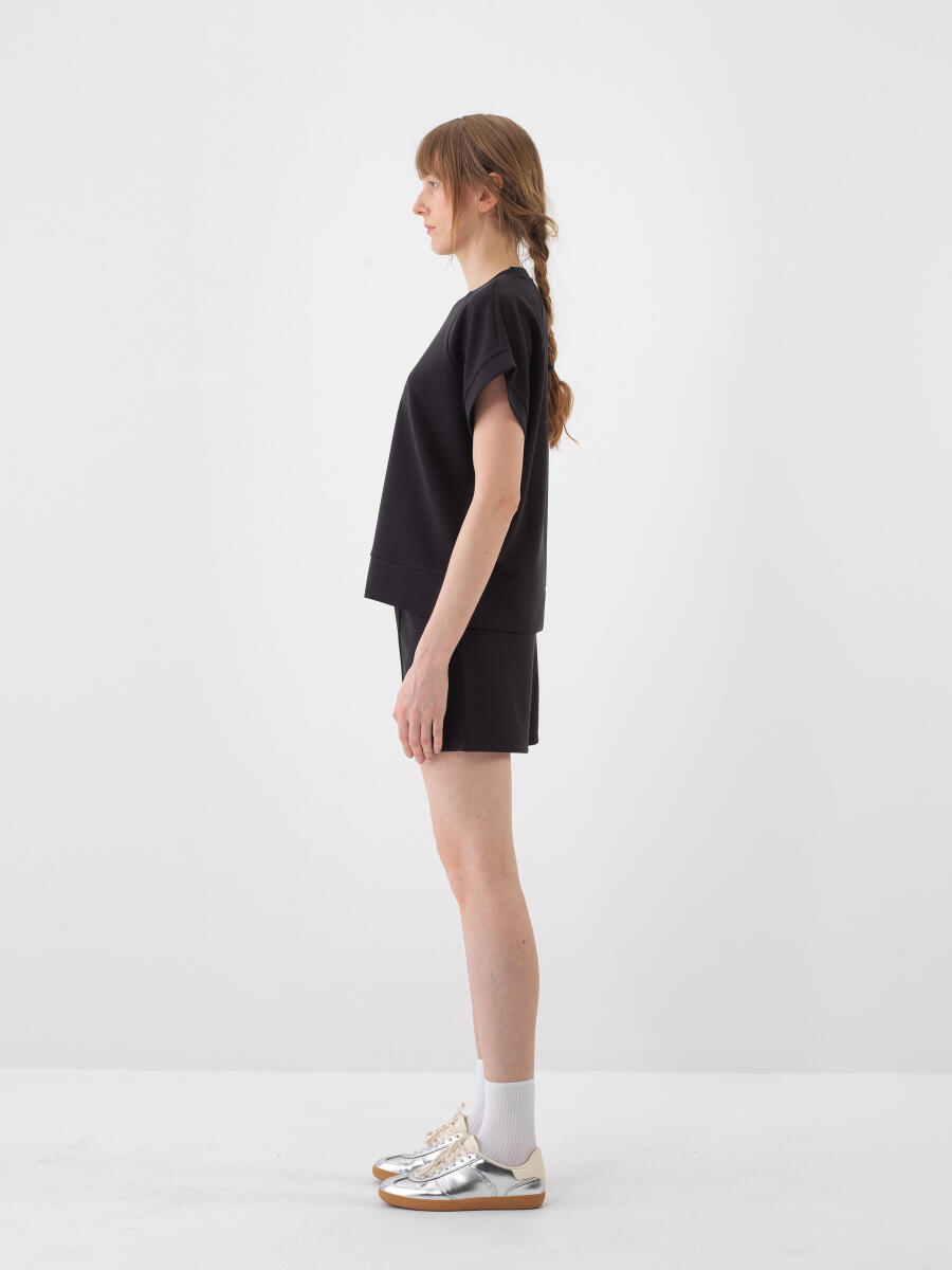 Siyah Oversize Modal Şort - 3