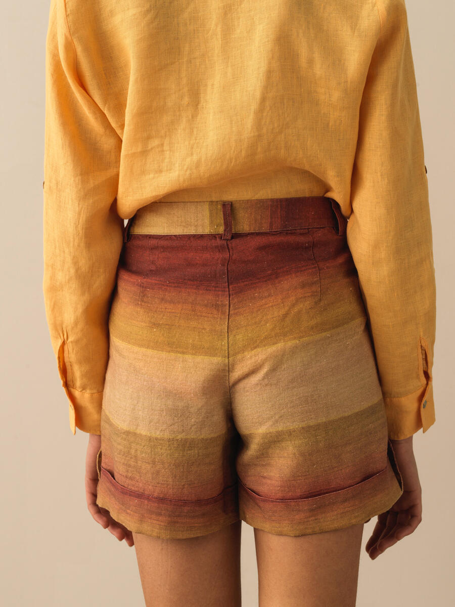 Turuncu Oversize Keten Şort - 3