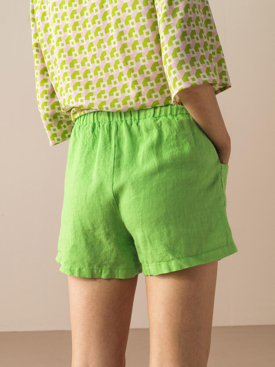 Yeşil Regular Fit Keten Şort - 3