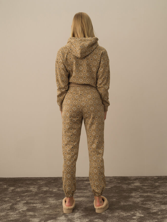 Bej Işıltılı Lurex Detaylı Oversize Sweat Pantolon - Xint
