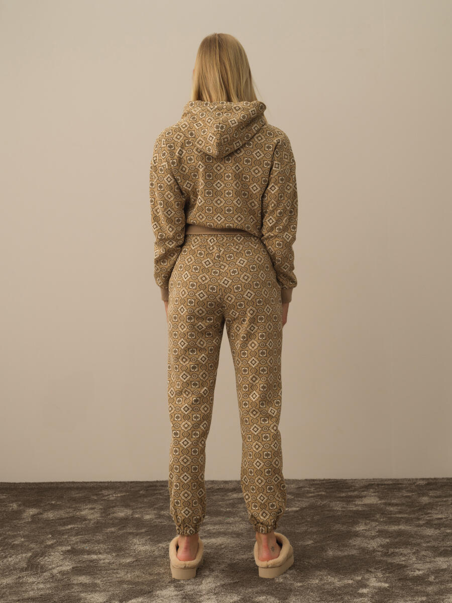 Bej Işıltılı Lurex Detaylı Oversize Sweat Pantolon - 4