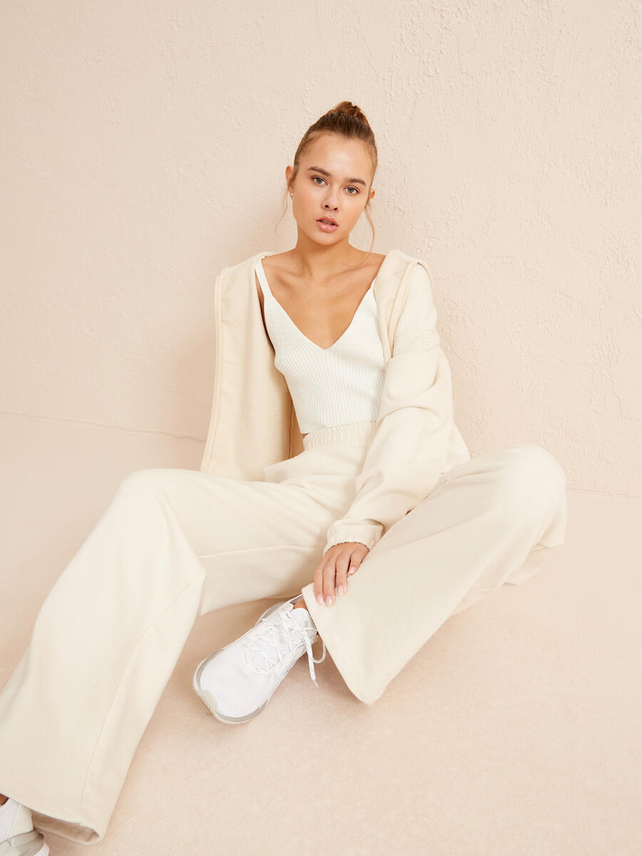 Bej Oversize Pamuklu Sweat Pantolon - 3