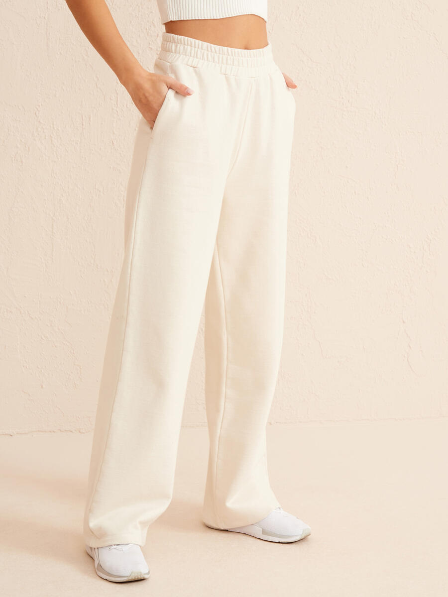 Bej Oversize Pamuklu Sweat Pantolon