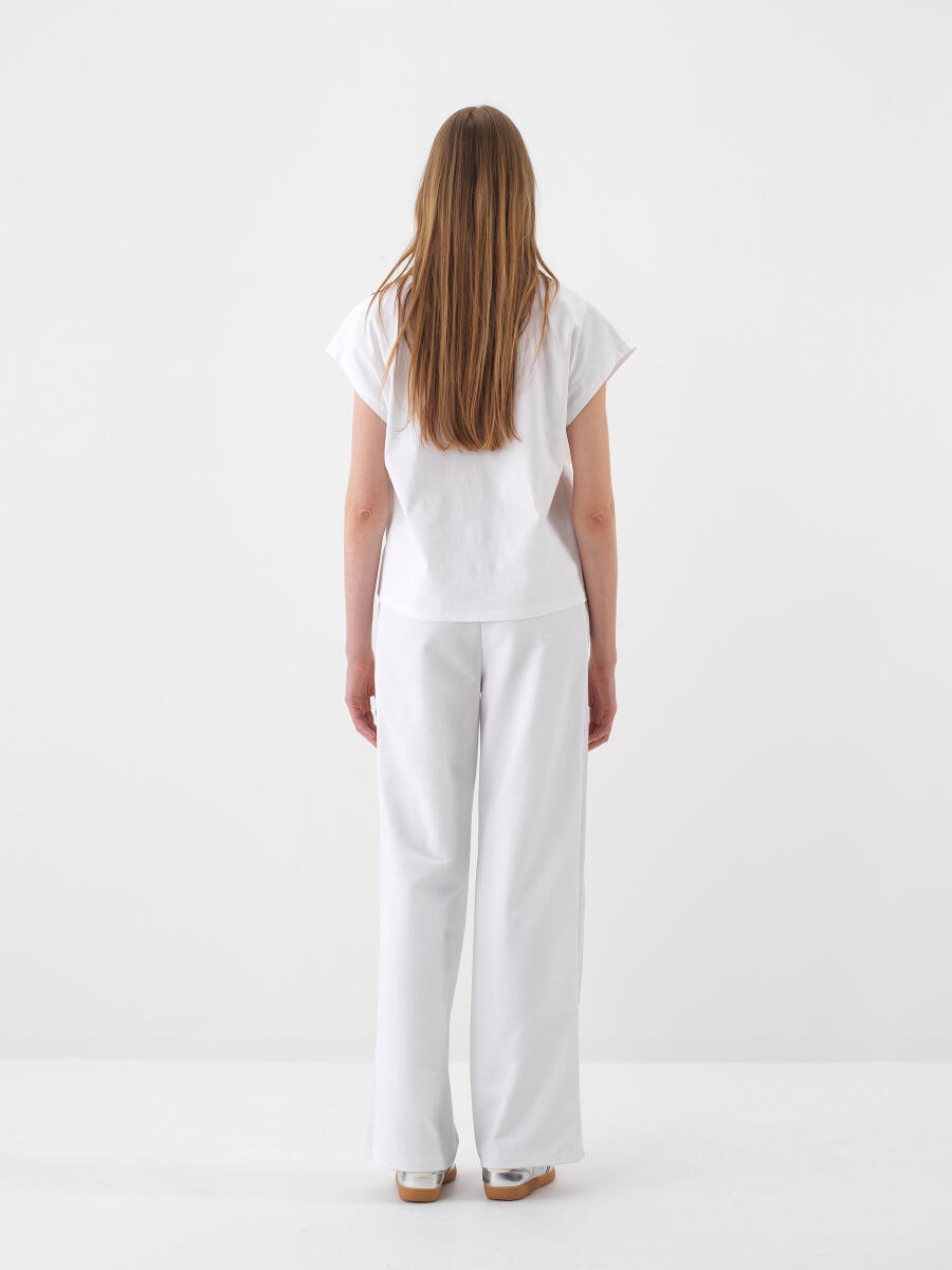 Beyaz Oversize Pamuklu Sweat Pantolon - 4