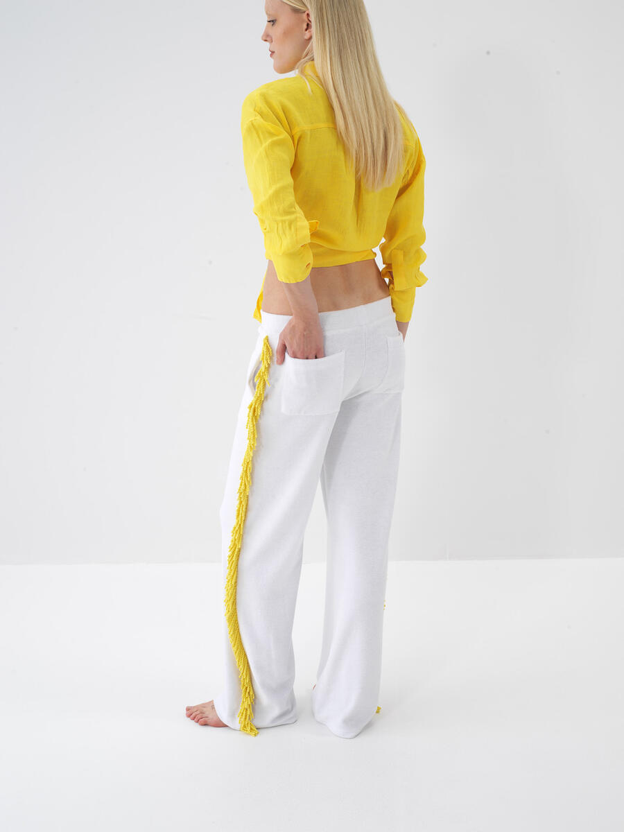 Beyaz Regular Fit Pamuklu Sweat Pantolon - 4