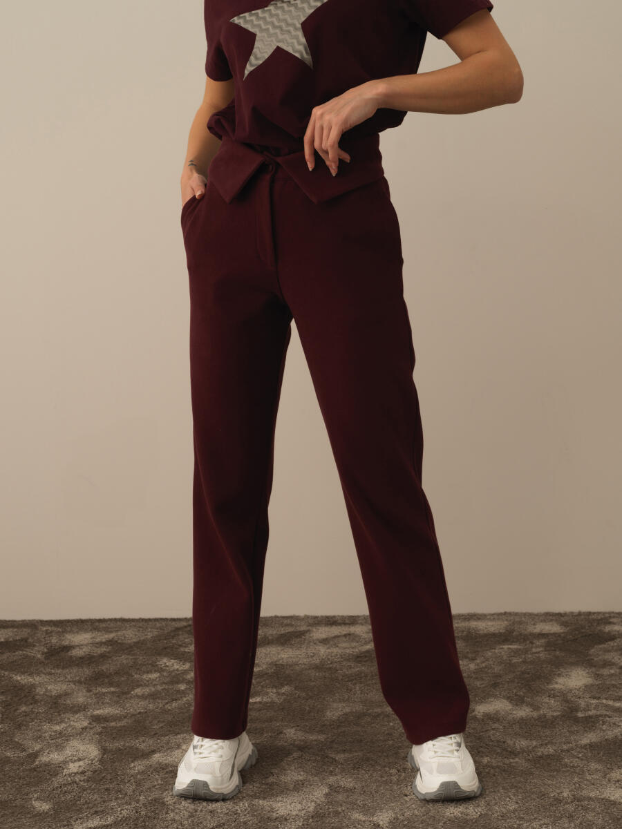 Bordo Pamuk Dokulu Oversize Sweat Pantolon