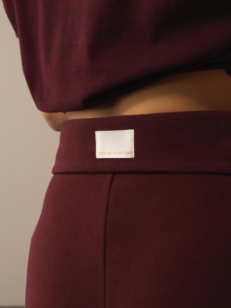 Bordo Pamuk Dokulu Oversize Sweat Pantolon - 3