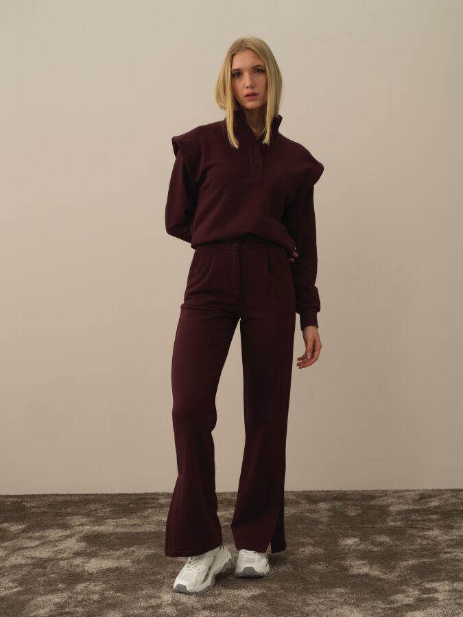 Bordo Pamuk Dokulu Regular Fit Sweat Pantolon - Xint
