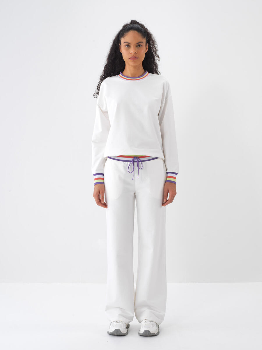 Ekru Oversize Pamuklu Sweat Pantolon
