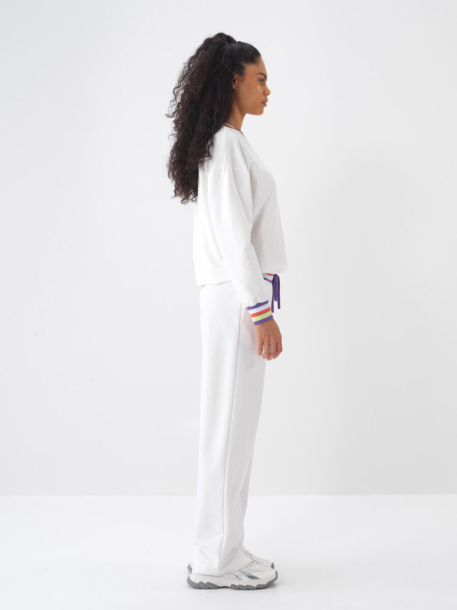 Ekru Oversize Pamuklu Sweat Pantolon - 2