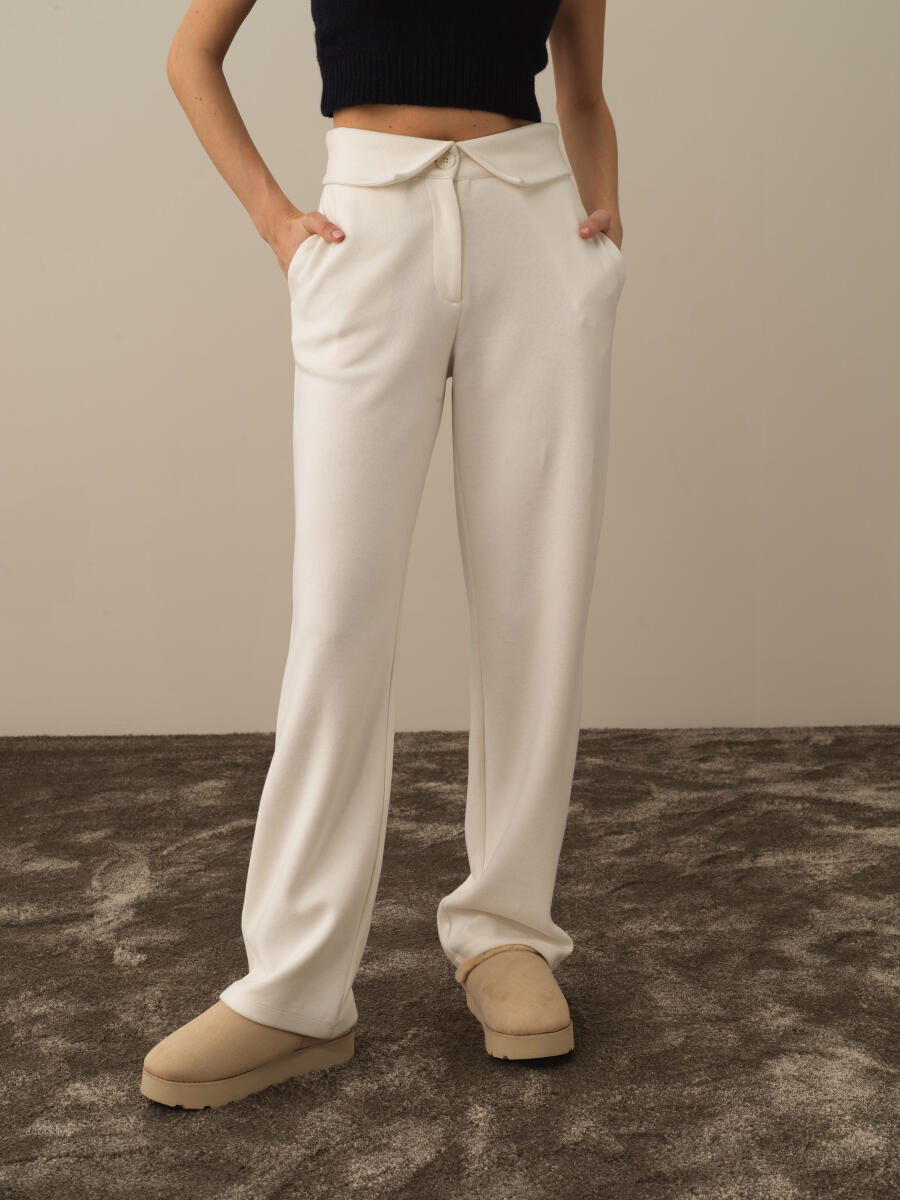 Ekru Pamuk Dokulu Oversize Sweat Pantolon