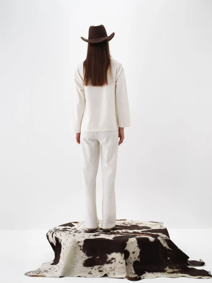 Ekru Pamuk Dokulu Oversize Sweat Pantolon - Xint