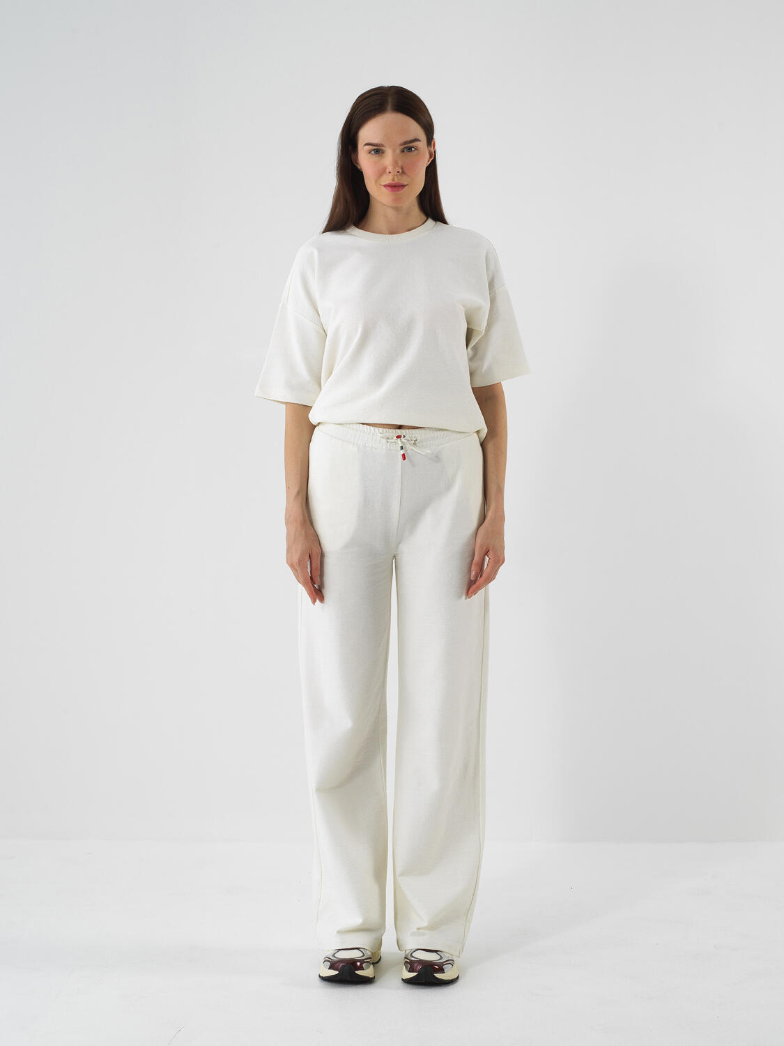 Ekru Pamuk Dokulu Oversize Sweat Pantolon - 2