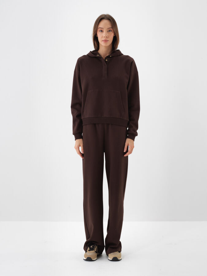 Kahverengi Pamuk Dokulu Oversize Sweat Pantolon - Xint