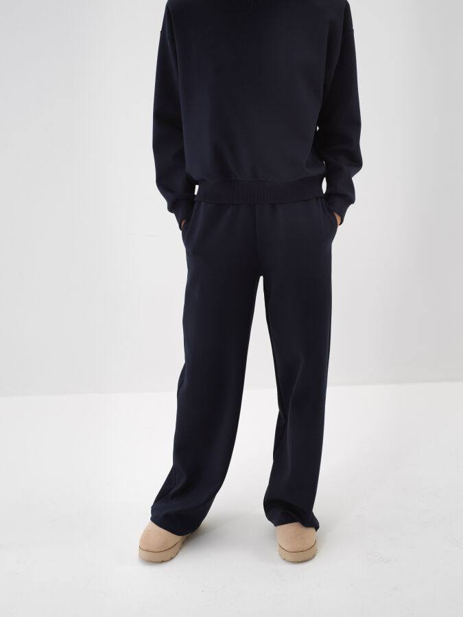 Lacivert Pamuk Dokulu Oversize Sweat Pantolon - Xint