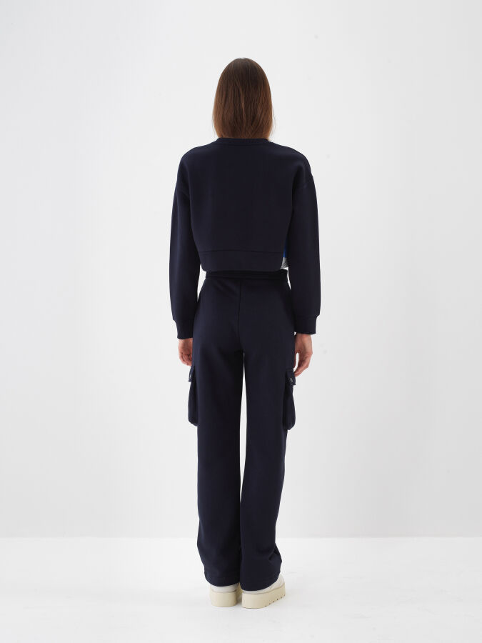 Lacivert Pamuk Dokulu Oversize Sweat Pantolon - Xint