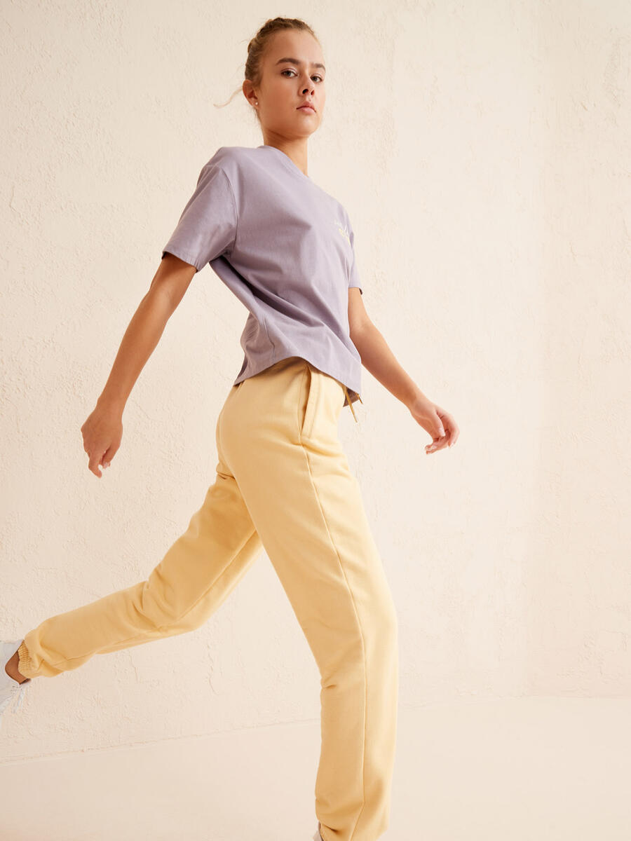 Sarı Regular Fit Pamuklu Sweat Pantolon - 4