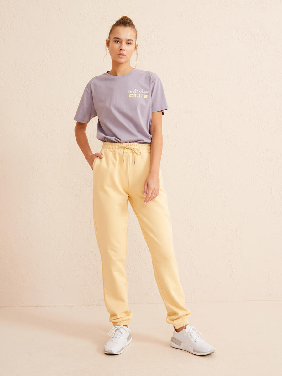 Sarı Regular Fit Pamuklu Sweat Pantolon - 2