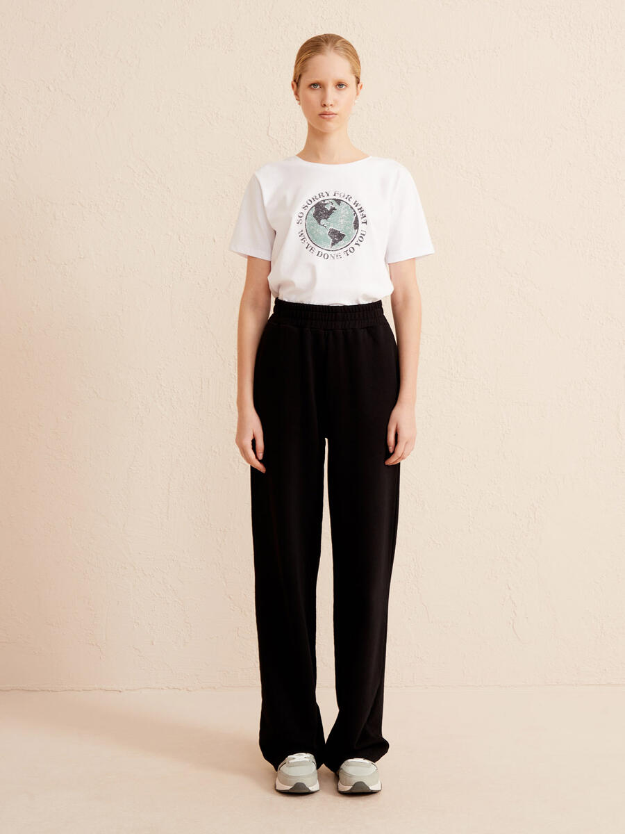 Siyah Oversize Pamuklu Sweat Pantolon - 2