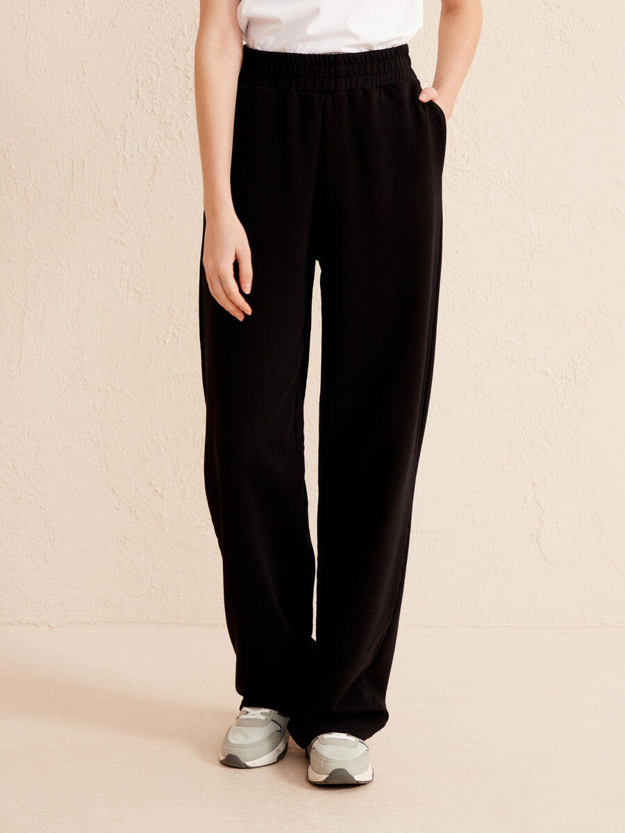 Siyah Oversize Pamuklu Sweat Pantolon