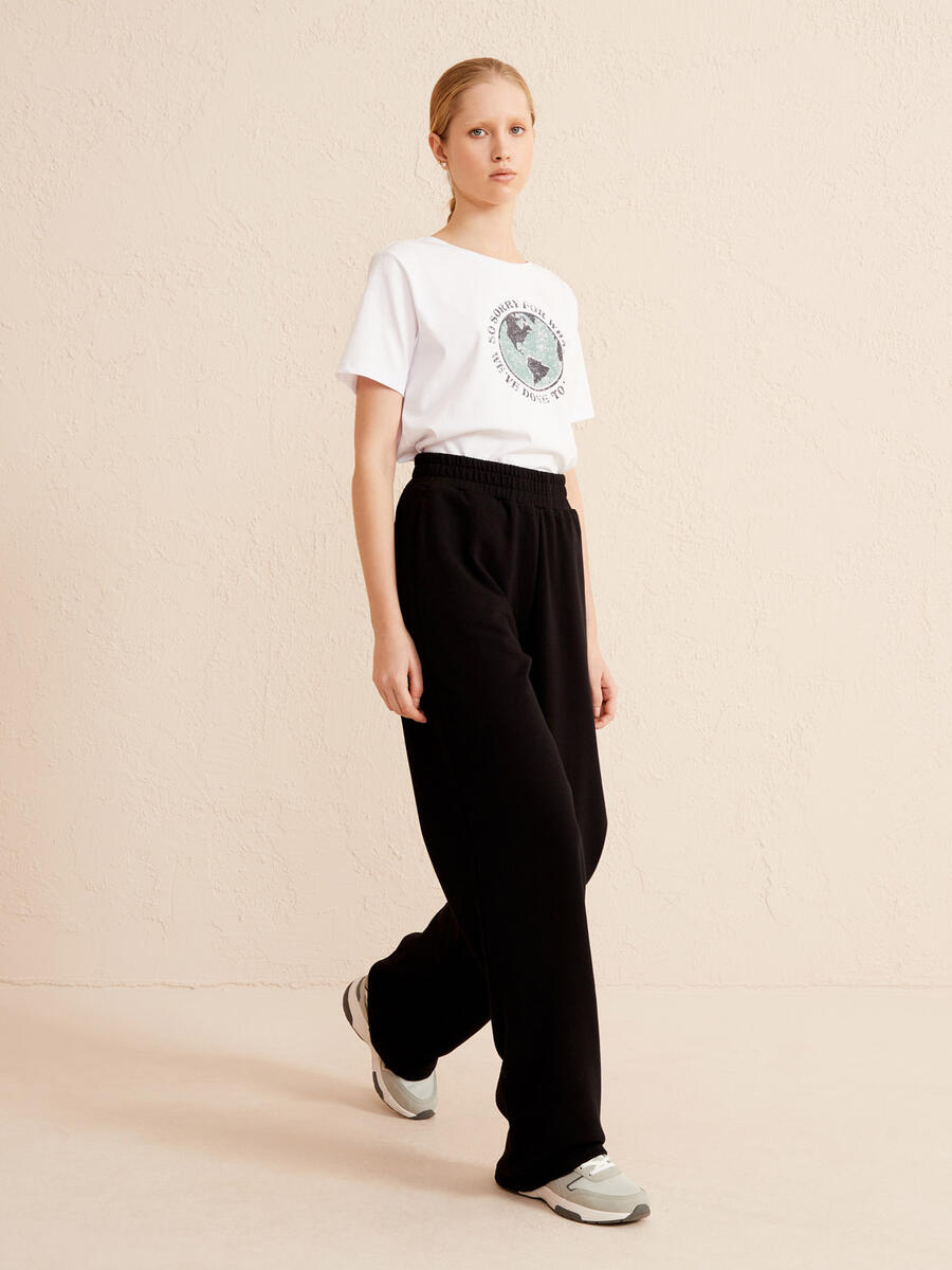 Siyah Oversize Pamuklu Sweat Pantolon - 3
