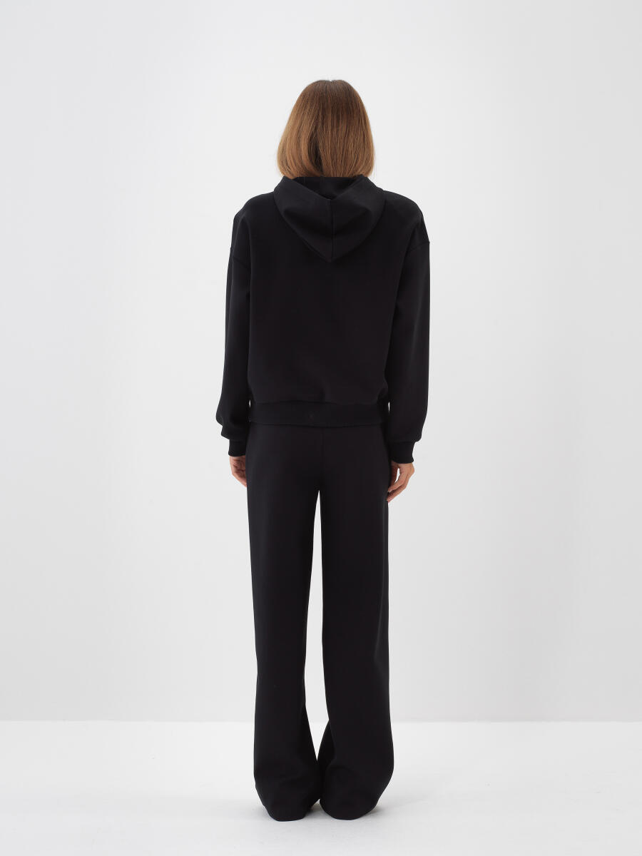 Siyah Pamuk Dokulu Oversize Sweat Pantolon - 4