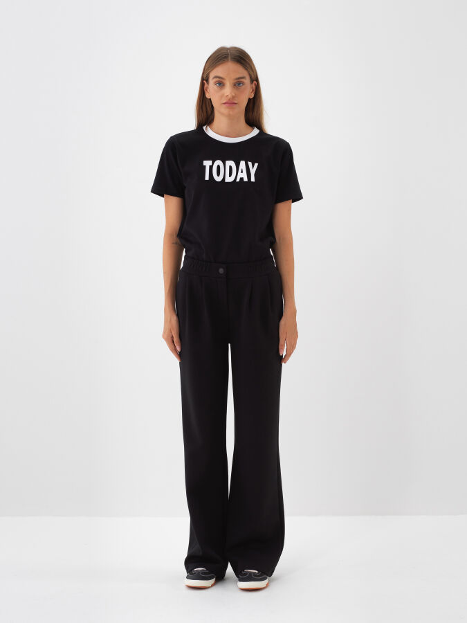 Siyah Pamuk Dokulu Oversize Sweat Pantolon - Xint