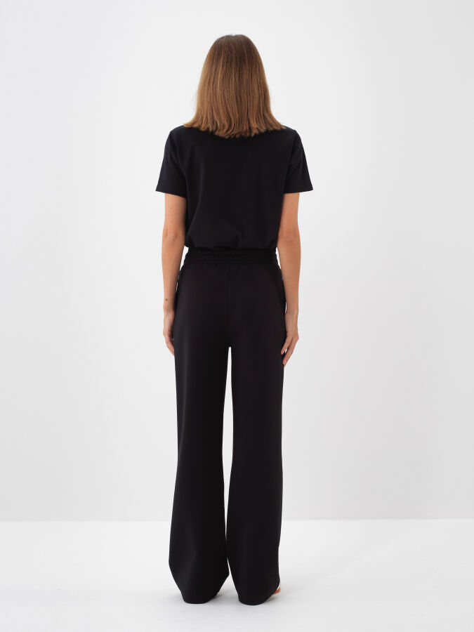 Siyah Pamuk Dokulu Oversize Sweat Pantolon - Xint