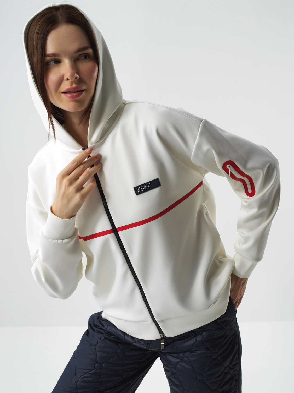 Ekru Esnek Dokulu Oversize Sweatmont - Xint