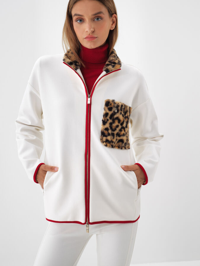 Ekru Pamuk Dokulu Oversize Sweatmont - Xint