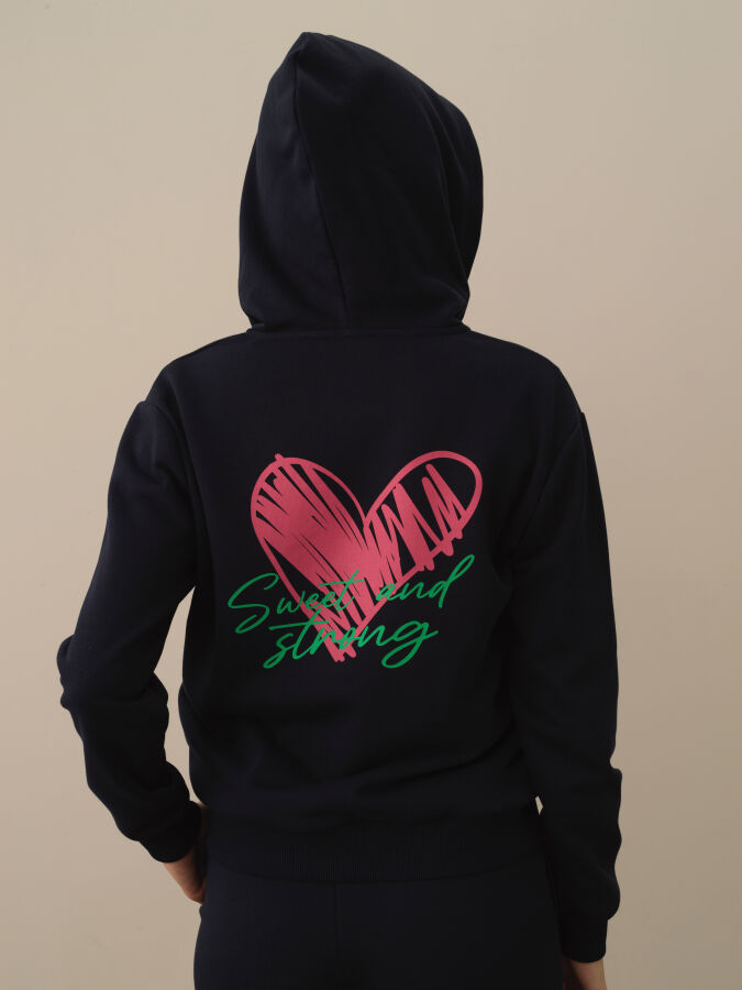 Lacivert Pamuk Dokulu Oversize Sweatmont - Xint