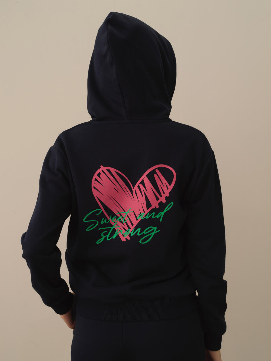 Lacivert Pamuk Dokulu Oversize Sweatmont