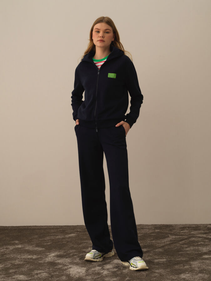 Lacivert Pamuk Dokulu Oversize Sweatmont - Xint