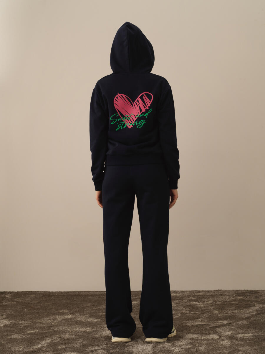 Lacivert Pamuk Dokulu Oversize Sweatmont - 4