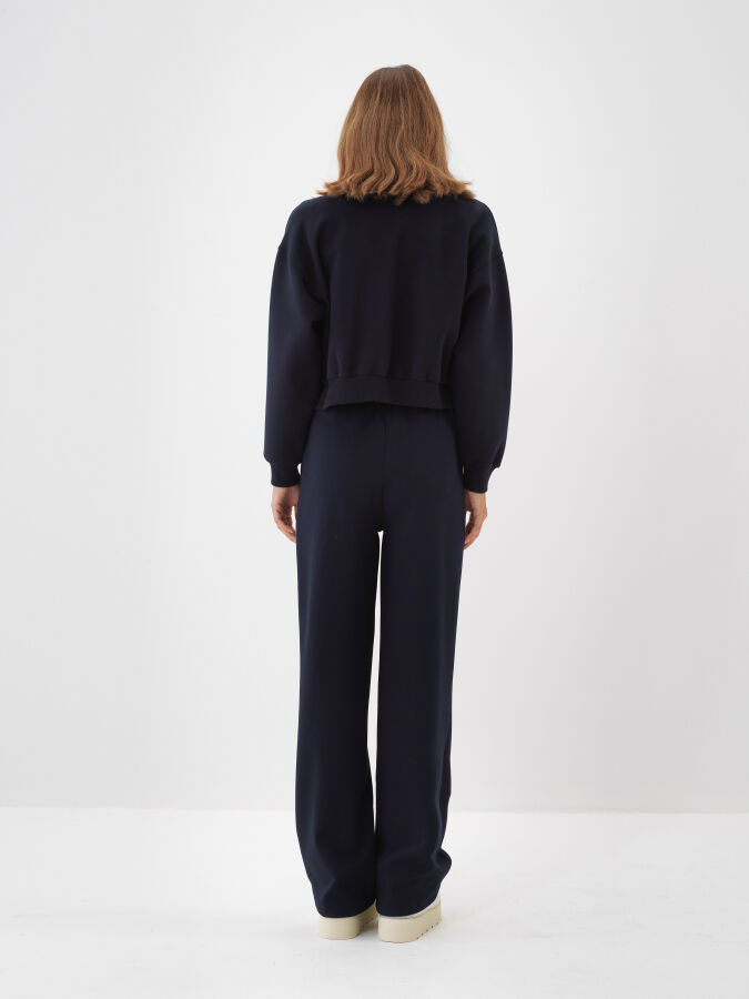 Lacivert Pamuk Dokulu Oversize Sweatmont - Xint