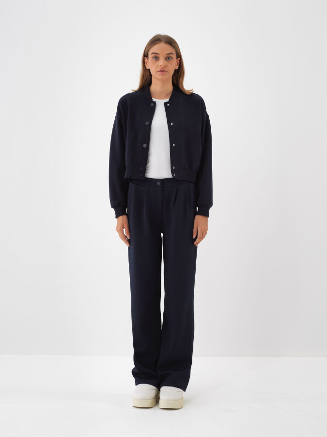 Lacivert Pamuk Dokulu Oversize Sweatmont - Xint