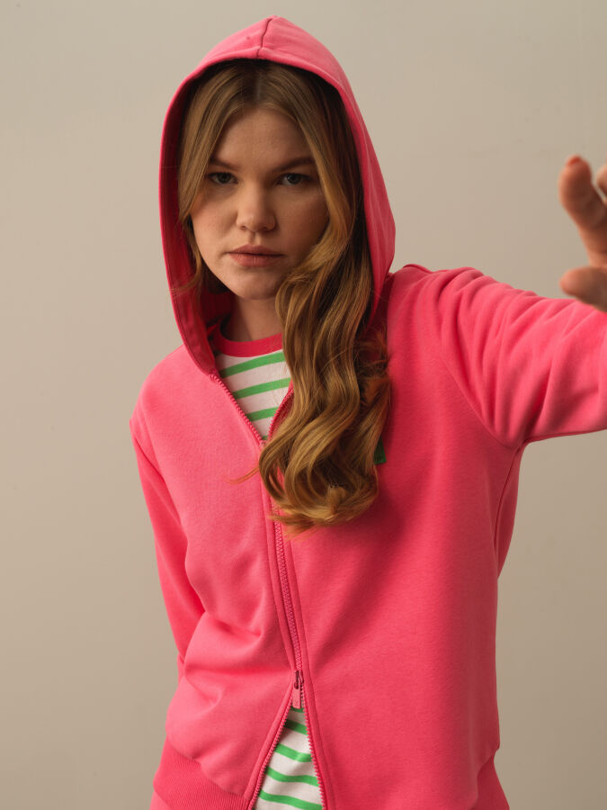 Pembe Pamuk Dokulu Oversize Sweatmont - Xint