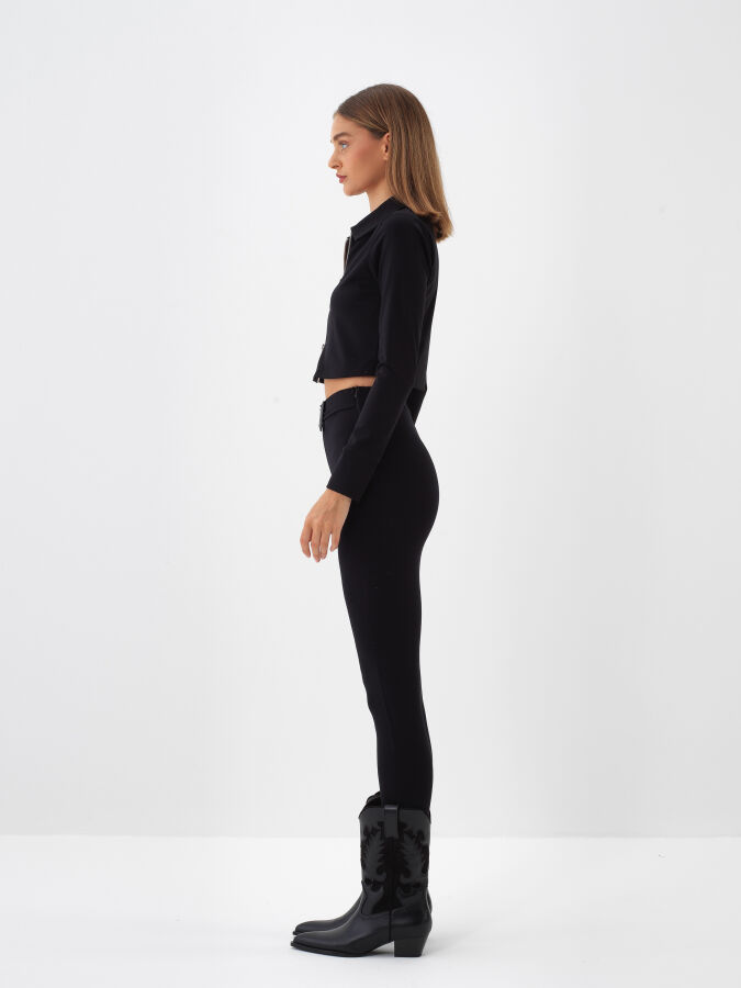 Siyah Esnek Dokulu Slim Fit Sweatmont - Xint