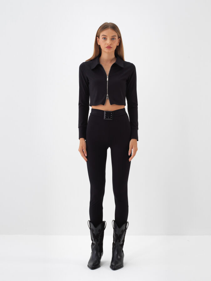 Siyah Esnek Dokulu Slim Fit Sweatmont - Xint