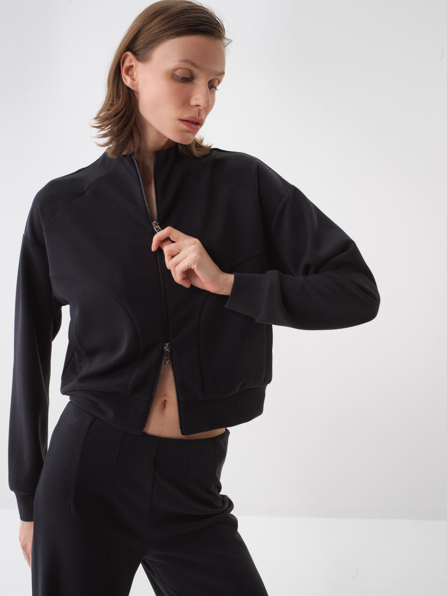 Siyah Oversize Modal Sweatmont - 3