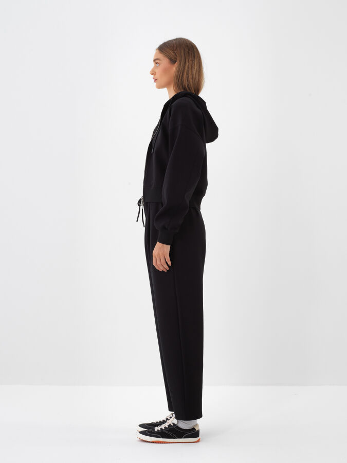 Siyah Pamuk Dokulu Oversize Sweatmont - Xint