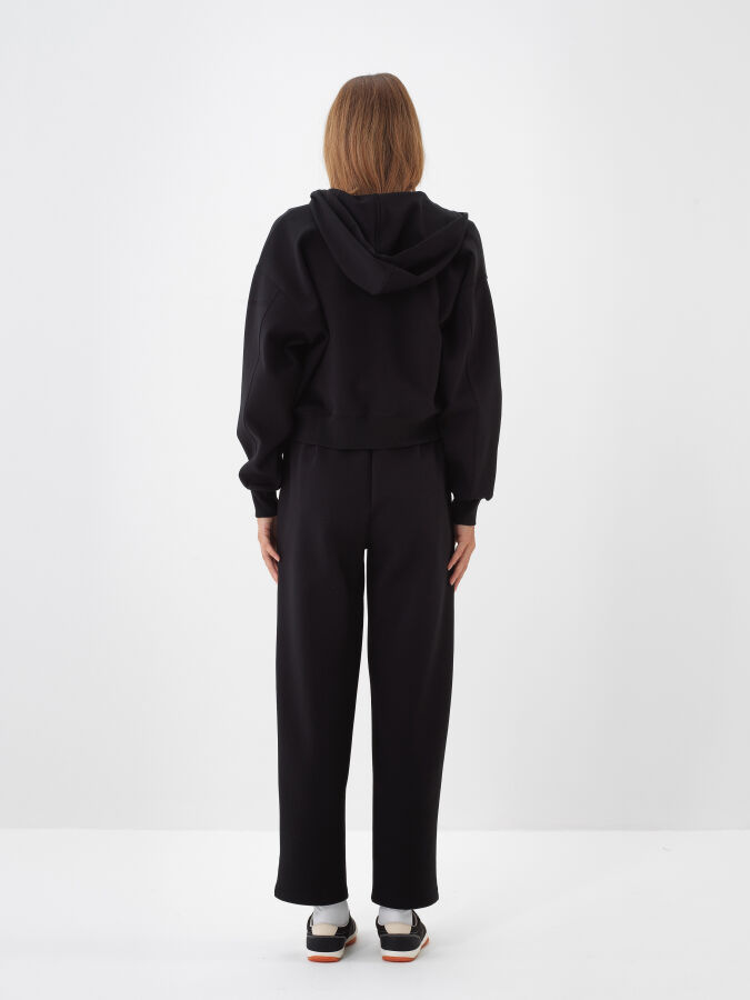 Siyah Pamuk Dokulu Oversize Sweatmont - Xint