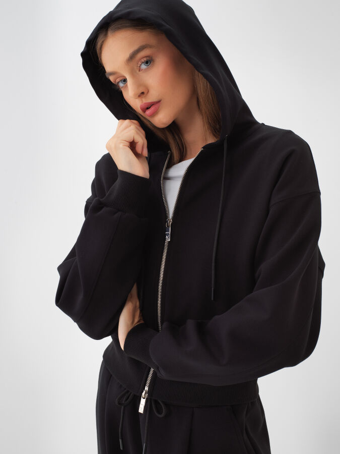 Siyah Pamuk Dokulu Oversize Sweatmont - Xint