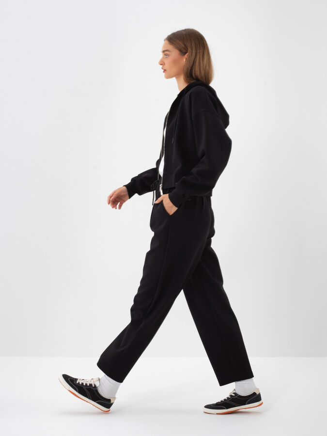 Siyah Pamuk Dokulu Oversize Sweatmont - Xint