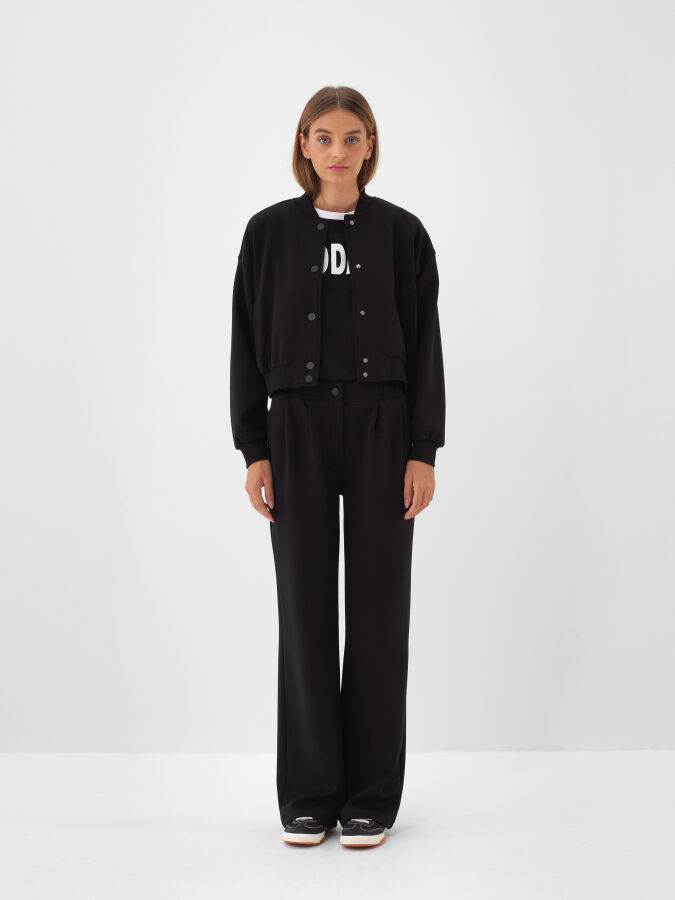 Siyah Pamuk Dokulu Oversize Sweatmont - Xint