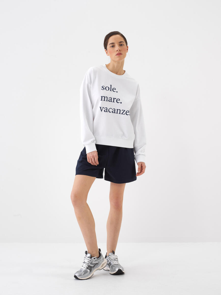 Beyaz Oversize Pamuklu Sweatshirt - 2