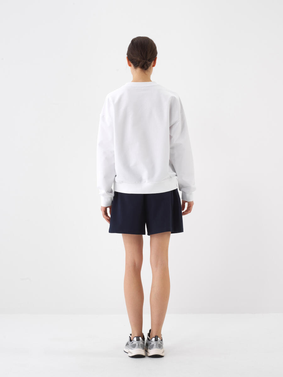 Beyaz Oversize Pamuklu Sweatshirt - 4