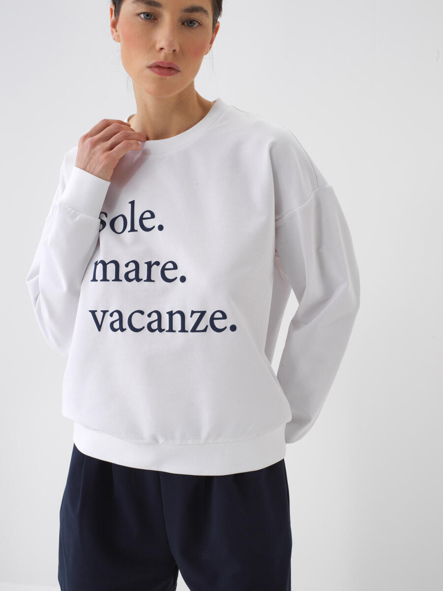 Beyaz Oversize Pamuklu Sweatshirt