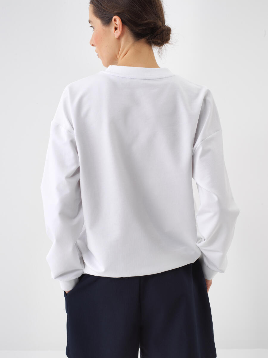 Beyaz Oversize Pamuklu Sweatshirt - 3