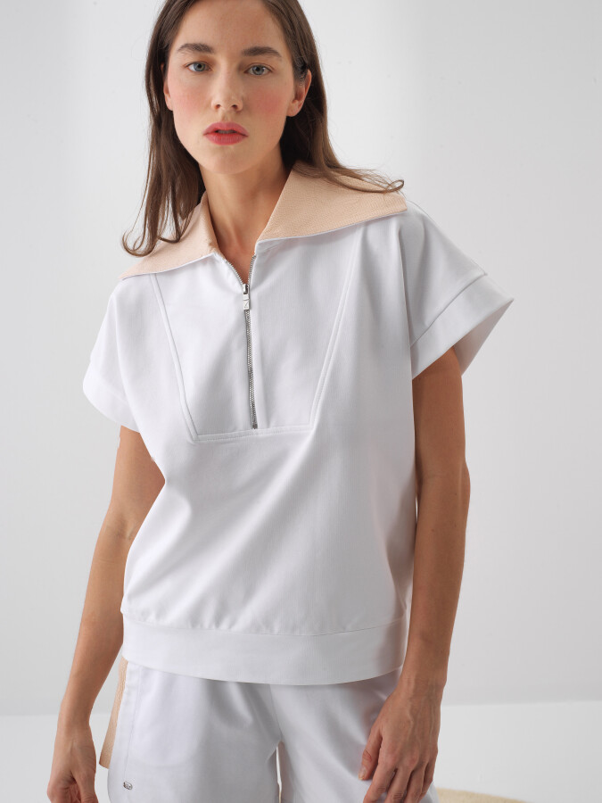 Beyaz Oversize Pamuklu Sweatshirt - Xint
